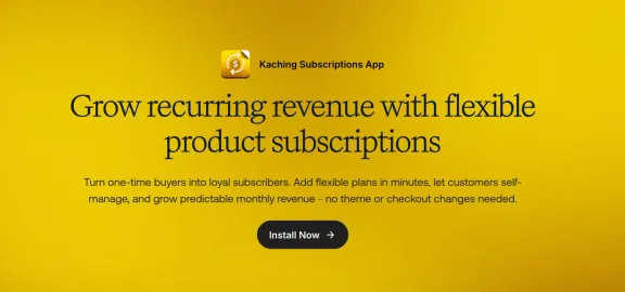 The Kaching Subscriptions app listing, headlined “Grow recurring revenue with flexible product subscriptions”