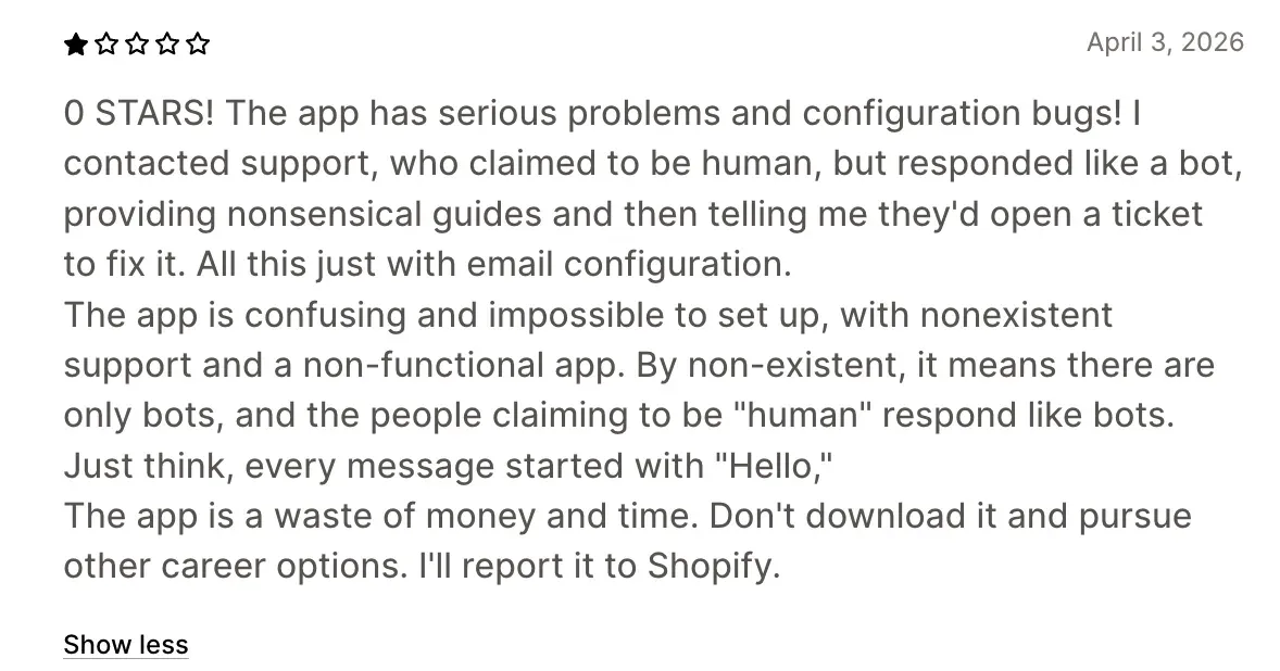 The one-star App Store review the post is reacting to