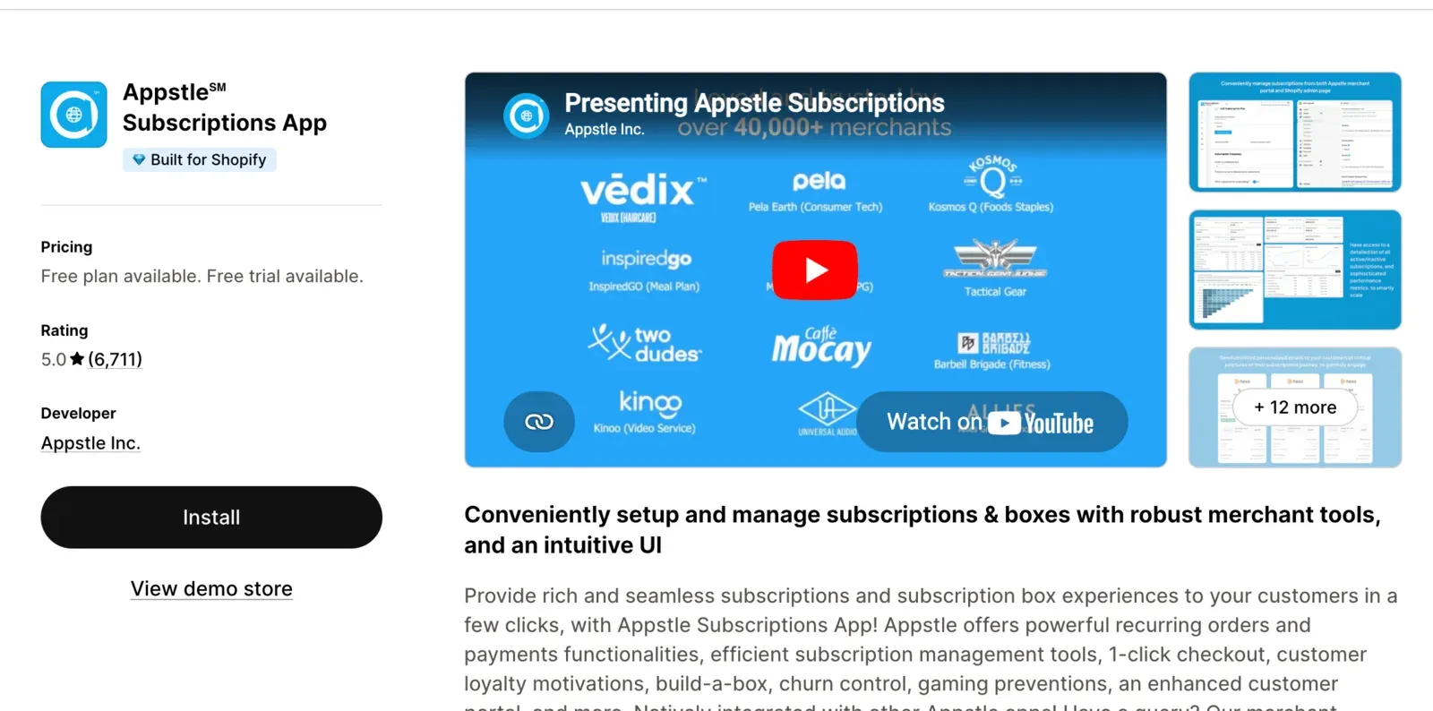 The Appstle Subscriptions listing on the Shopify App Store