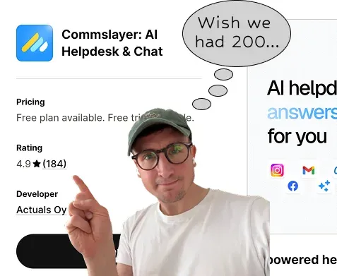 Karri pointing at the Commslayer App Store listing, thinking “Wish we had 200…”