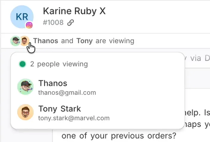The collision alert on a conversation, naming the two agents currently viewing it