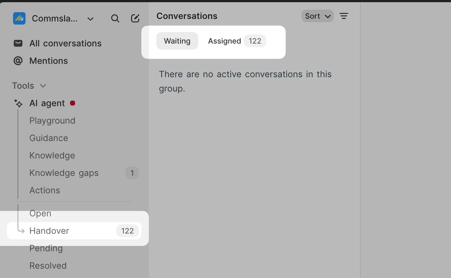 The handover view split into Waiting and Assigned tabs