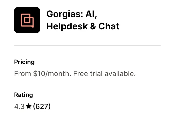 The Gorgias listing card on the Shopify App Store