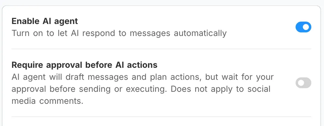The Require approval before AI actions setting