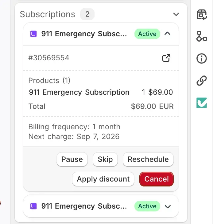 Commslayer subscription actions in the conversation sidebar